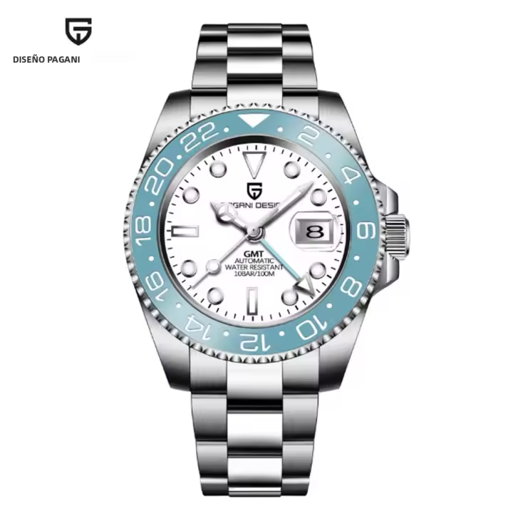 Reloj De Hombre PAGANI DESIGN 40MM GMT Con Dial En Blanco Lácteo Y Bisagra Cerámica Automático Mecánico PD-1662A Resistente Al Agua Y Al Choque - 1