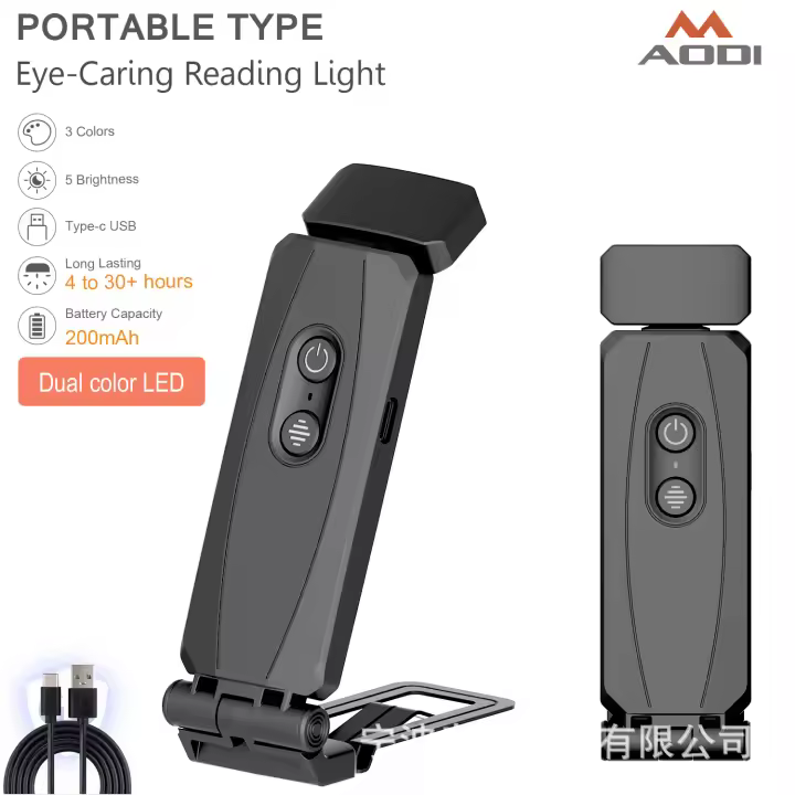 Nueva luz de lectura con clip para libro, luz nocturna con carga USB, lámpara de mesa con clip portátil, protección para los ojos, mini luz LED para libro con tarjeta - 1