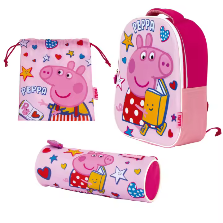 Set Vuelta al Cole Peppa Pig Mochila Guardería Saco Merienda y Estuche 74455 - 1