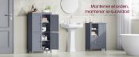 VASAGLE Mueble de Baño, Armario de Baño, Armario de Cocina, Armario Almacenaje con 4 Puertas, Estantes Regulables, 30 x 60 x 110 cm, Gris Pizarra / Blanco - details 0