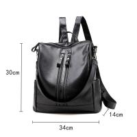 Mochila De Cuero Suave Para Mujer Negro Capacidad Grande Múltiple Casual Colegial Viaje Bolsa De Hombro Multifuncional - details 0