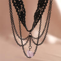 Collar Gótico Negro Con Encaje Y Pendiente De Piedra Morada Para Mujer Estilo Vintage Multicapa Cadena Metálica Para Fiesta De Halloween Joyería Steampunk - details 8