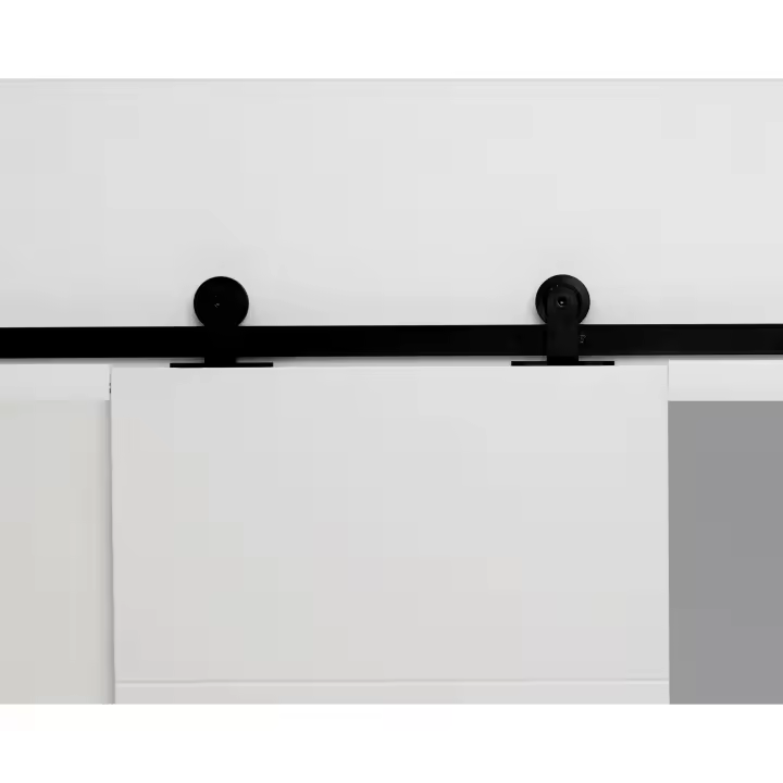 AZERO - Kit herrajes puerta corredera, puerta granero, guía de 2m o 3m, disponibles en blanco (B) y negro (N) mate. Modelo en forma de T. Carga máxima 130Kg - 1