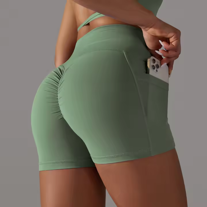 Pantalones cortos deportivos sin costuras, cintura en V, cintura alta, Push Up, pantalones cortos de punto, elasticidad, gimnasio, correr, pantalones cortos de Yoga transpirables - 1