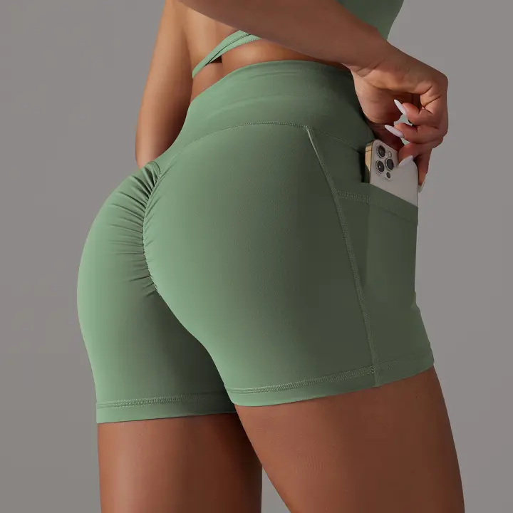Pantalones cortos deportivos sin costuras, cintura en V, cintura alta, Push Up, pantalones cortos de punto, elasticidad, gimnasio, correr, pantalones cortos de Yoga transpirables - 1