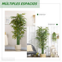 HOMCOM Árbol de Bambú Artificial en Maceta 180 cm Planta Falsa para Interiores y Exteriores para Decoración de Salón Oficina Hogar Ø17x180 cm Verde - details 1