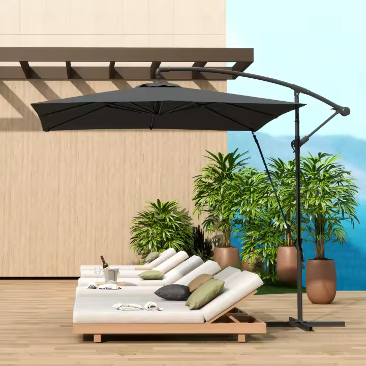 Outsunny Parasol Excéntrico 247x247 cm Sombrilla de Jardín con Base Cruzada Cubierta Ajustable Manivela Funda Protectora y Cuerda de Viento Anti-UV 50+ Sombrilla para Terraza Patio - 1