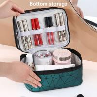 Bolsa de maquillaje de Doble Capa con Bolsillo Independiente, Organizador de viaje para broches de maquillaje, Lápiz labial, portáthil, impermeable, estuches - details 2