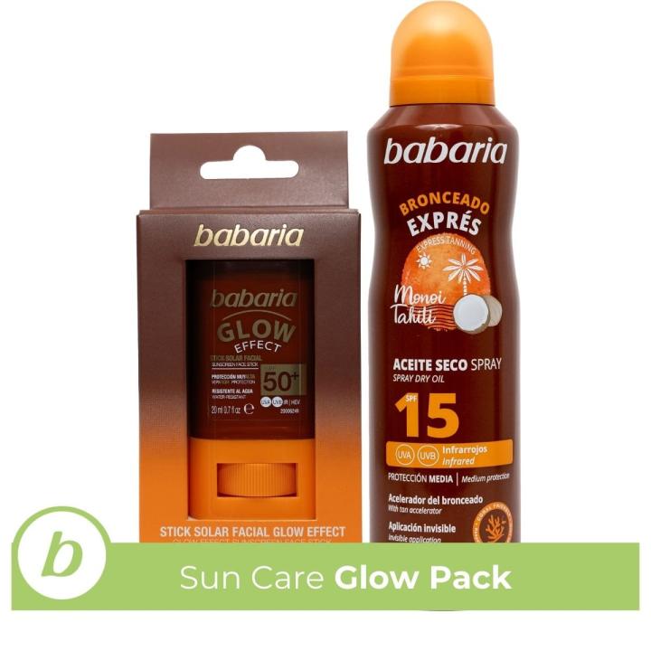 Babaria - Stick Solar Facial 50 Glow + Bronceador Cuerpo con Protector Solar SPF15 en Bruma | Crema Solar En Stick… — oferta en Miravia