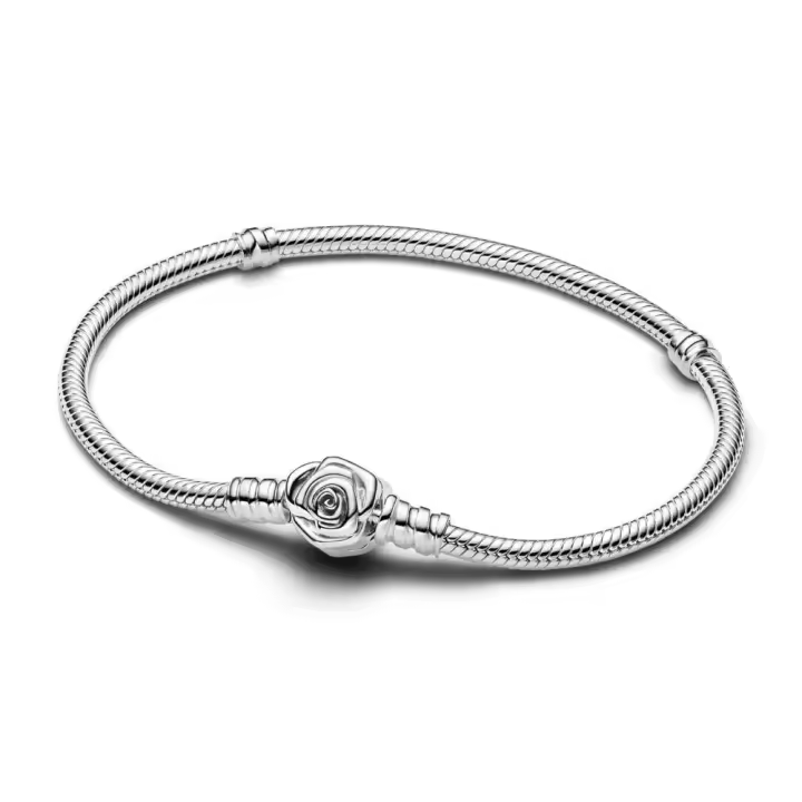 593211C00 - Pulsera Pandora Moments en plata de ley Cadena de Serpiente con Cierre Rosa Floreciendo​ 593211C00 Flowers Silver PANDORA - 1