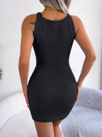 Vestido Bodycon Sin Mangas Para Mujer Casual Con Botones De Pointe Knitted High Stretch Viscosa Silueta Apretada Pierna Larga Cuello Redondo Mini - details 11