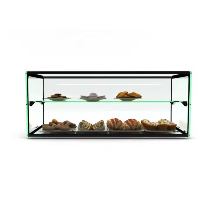 MBH - Vitrina expositora neutra con iluminación LED 120 cm 2 pisos para hostelerí­a. Expositor neutro de cristal para bollerí­a y reposterí­a. - 1