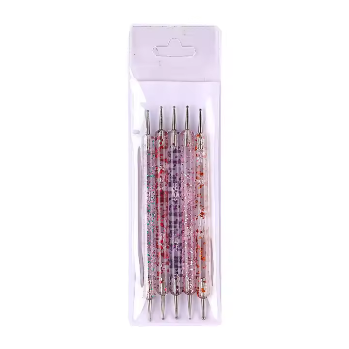 Set De 5 Pinceles De Uñas Con Doble Cabeza De Láminas Acrílicas Para Arte De Uñas DIY Herramienta De Manicura Cómoda Para Rhinestones Picker - 1