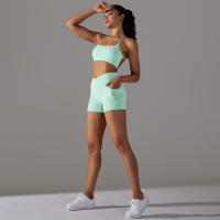 Shorts De Yoga Para Mujer Con Cintura Alta Y Bolsillos Diseño Cruzado Transpirables Y Secado Rápido Para Gimnasio Running Ejercicio - details 45