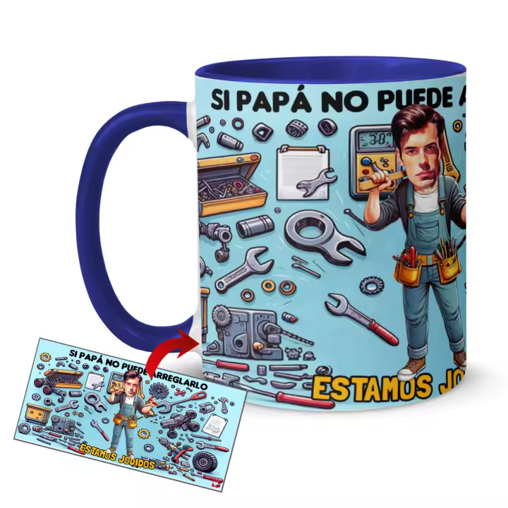 Kembilove Taza personalizada con caricatura y nombre para Papá - Tazas para padres - Tazas originales para regalar - Día del Padre regalos - Tazas desayuno en cerámica 350ML (Diferentes diseños) - 1