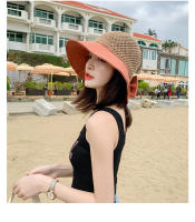 Sombrero De Verano Para Mujer COKK Tejido Al Hilo Transpirable Plegable Protección Solar Con Lazo Sombrilla Estilo Coreano Para Playa Viajes - details 3