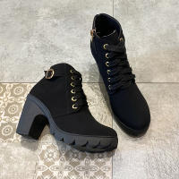 Botas De Tacón Alto Para Mujer 2023 Primavera Invierno Calidad Superior Con Cordones Modernas Europeanas PU Botines De Tacón Con Entrega Rápida - details 15