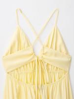 Vestido Midi Sin Espalda De Cuello V Casual Para Mujer PB&ZA2025 Con Pliegues Y Acolchado Esterilizado Sin Mangas De Spaghetti Estilo A-Line - details 9
