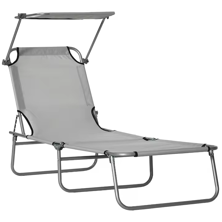 Outsunny Tumbona de jardín Plegable con Toldo Desmontable y Regulable Respaldo Reclinable para Jardín Terraza Acampada al Aire Libre 187x58x36 cm - 1