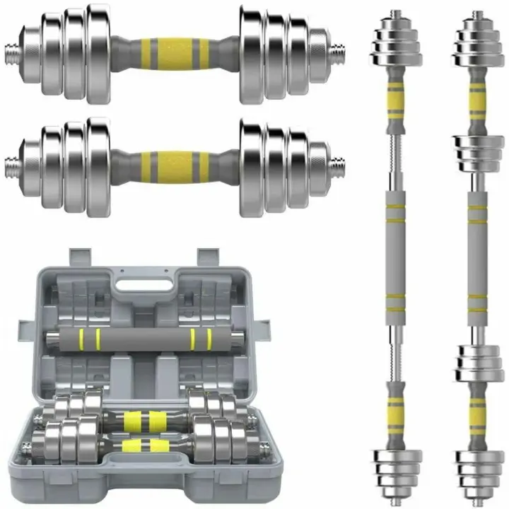 Juego de Mancuernas 3 en 1 de 30 Kilos con 16 discos y barra, Marca Fit-Force - 1
