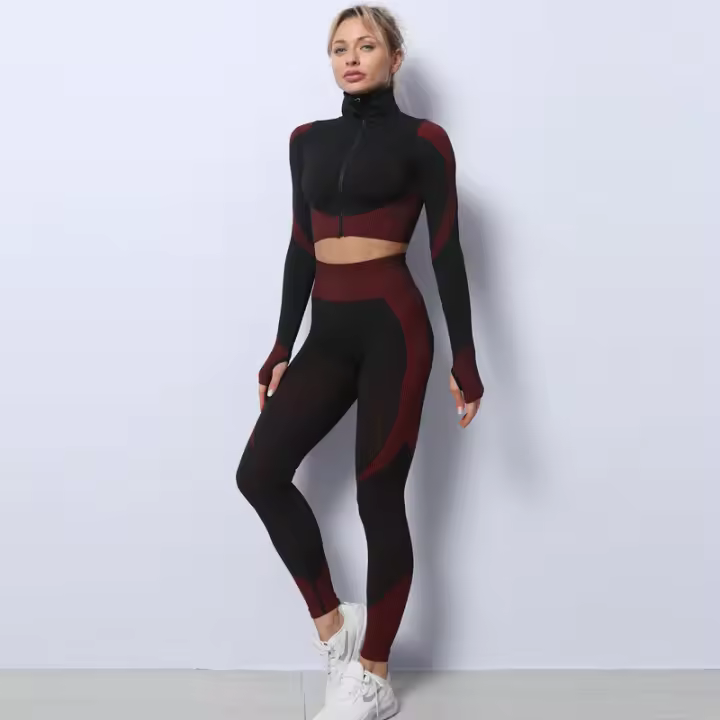 Conjunto de entrenamiento para Mujer, de 3 piezas chándalo, leggings de yoga sin Costura with Realce de cadera y sujetador Deportivo elástico, Conjunto de ropa de Gimnasio - 1