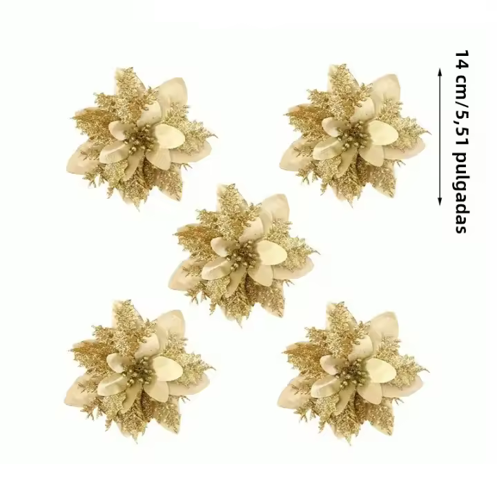 5Pcs Decoraciones De Navidad Con Flores Plateadas Árbol De Navidad Adornos Para El Hogar 2024 Regalos De Año Nuevo 2025 - 1