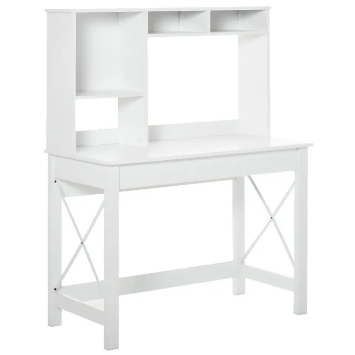 HOMCOM Escritorio con librería de almacenaje moderno escritorio de madera con estantes y amplia encimera para espacios pequeños home office dormitorio, 105 x 50 x 137,5 cm - 1