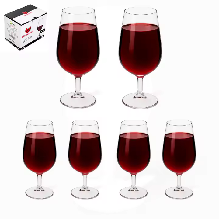 Copas de Vino Alessandro 155ml. Pack 6 unidades, medidas 5,8 x 5,8 x 15,5 cm. Copas Catavinos de Cristal Ideal para Hostelería, Bares, Restaurantes, Cafeterías, Bodegas, Hoteles, Celebraciones, Fiestas. Copa Vino Pequeñas para ofrecer en Catas de Vino - 1