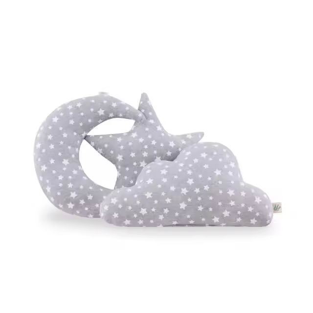 Pack de 3 Cojines Decorativos Infantiles Jyoko en Algodón Orgánico con Formas de Estrella, Nube y Luna - 1