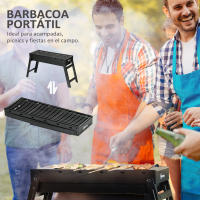 Outsunny Barbacoa de Carbón Plegable Barbacoa Portátil con Parrillas de Acero Inoxidable BBQ de Carbón para Exterior 74x20x38 cm Negro - details 3
