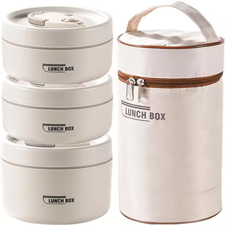 Juego de comida portátil aislado con caja térmica, 3 recipientes apilables separados para el almuerzo, para adultos y niños - 1