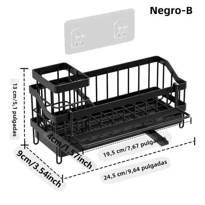 Estante De Desagüe Para Esponja Y Toalla De Cocina En Negro Soporte De Limpieza Montado En La Pared Estilo Contábanero - 1