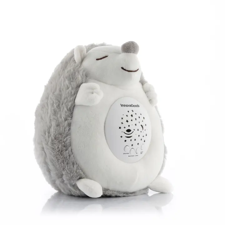 InnovaGoods - Erizo de Peluche Proyector y Ruido Blanco Spikey, Tacto Suave, Secuencia LED RGB, 5 Niveles de Volumen, 15 Melodías, 3 Sonidos Blancos, Apagado Automático 30 min, Blanco. - 1