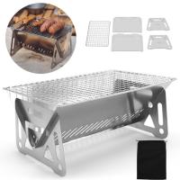 Barbacoa De Acero Inoxidable Multi-Funcional Para Camping Con Soporte De Horno Y Malla De Combustible Para Tiendas De Alimentos Calientes - details 0