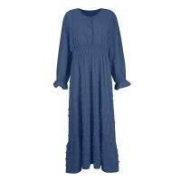 Vestido Bohemio Largo De Maxi Para Mujer Con Cintura Elástica Y Estampado A-Line Manga Larga Vestido De Dama Con Volante Y Hemorragia Suave Para Primavera Y Otoño - details 12