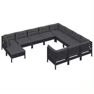 VIDAXL juego de sillones para jardín de 11 piezas hecho en madera con reposapiés color negro y cojines color gris oscuro - 1