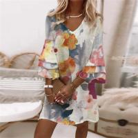 Vestido De Estilo Dulce Con Estampado De Flores Botánicas Para Mujer Manga Larga V Cuello Pullover A-Line Oficina Comercial - details 13