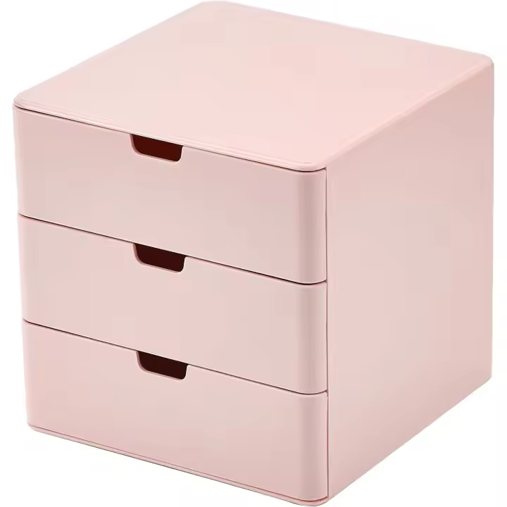 Organizador de tocador de 3 cajones, cajones de organización de almacenamiento compactos, tamaño pequeño, rosa - 1