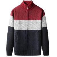 Chaqueta De Punto Gruesa Para Hombre Con Cuello Alto En Velours Estilo Casual Cierre De Cremallera Patchwork Invierno Suave Y Cálida - details 3