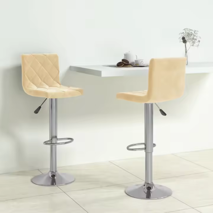vidaXL Taburetes de cocina 2 unidades terciopelo color crema - 1