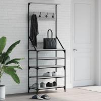 vidaXL Perchero con Zapatero Soporte para Ropa Estantes para Zapatos Color Gris sonoma,  Negro,  Roble ahumado y mas - details 0