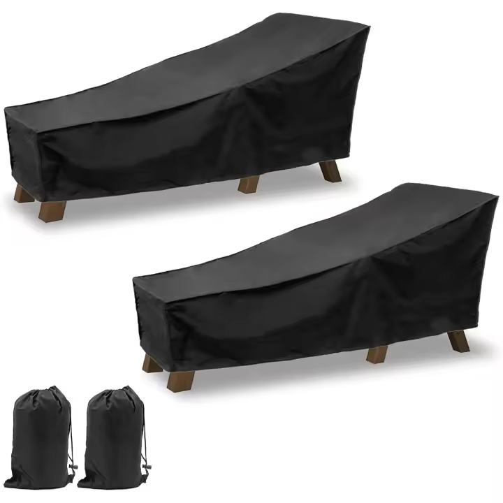 2Pack Outdoor Sunbed Covers for patio Chaise Lounge Cover with Storage Bag, Windproof Anti-UV (Black,210x75x80,40cm) - 1