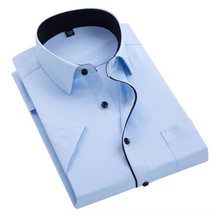 Camisa Negra De Verano Para Hombre Talla Grande 5XL Blanco Azul Estilo Formal Sin Hierro Corta Frontera Twill Cuello En V Prenda Deportiva Diaria - 1