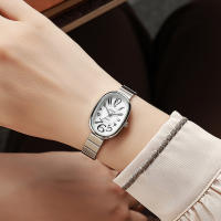 Reloj De Pulsera De Cuarzo Para Mujeres Con Dial Ovalado De Escala Numérica Árabe Estilo Bambú Y Correa De Acero Resistente a La Humedad - details 0