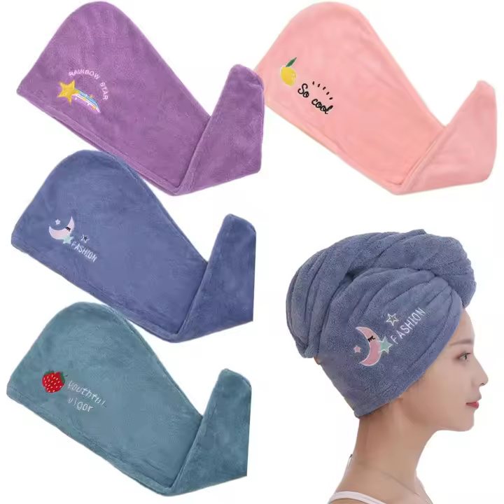 4 gorros Bordados para secar El Cabello, Cabello de seco rápido, pañuelos absorbentes rapidos, acortan El Tiempo de seco, adecuado para maquillaje, baño y lavado de Cara. - 1