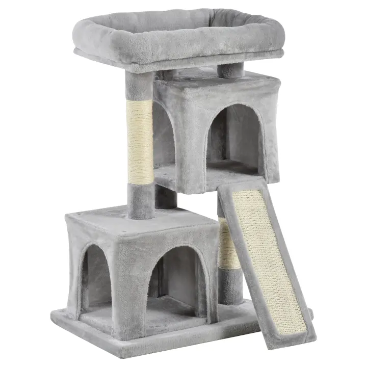 PawHut Rascador para Gatos Pequeño de 83 cm con Columnas de Sisal, Rascador para Gatos, Árbol para Trepar, Árbol para Gatos, Muebles para Gatos, Árbol de Juegos para Gatos pequeños, Gris Claro - 1