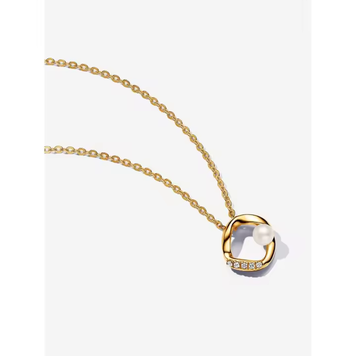 Pandora - Collar with Círculo pavé orgánico y Perlas cultivadas de Agua Dulce tratadas-Baño de Oro de 14 K - 1