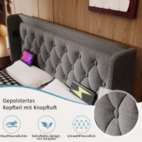 Cama Doble Tapizada 180x200 cm con Base Hidráulica de Almacenamiento - Material Algodón Gris, Cabeza Tapizada with Carga USB Typo-C y Función LED en 3 Lados (Colchón no Incluido) - details 3