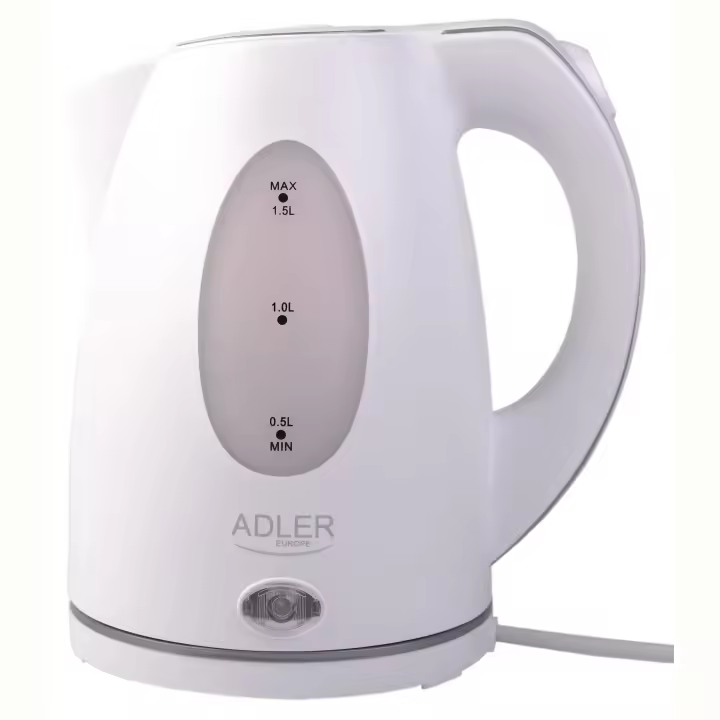 Adler AD 1207 Hervidor Agua Eléctrico, 1,5 L, Resistencia Oculta, Inalámbrico, Apagado Automático, Base 360º, 2200W, Blanco - 1