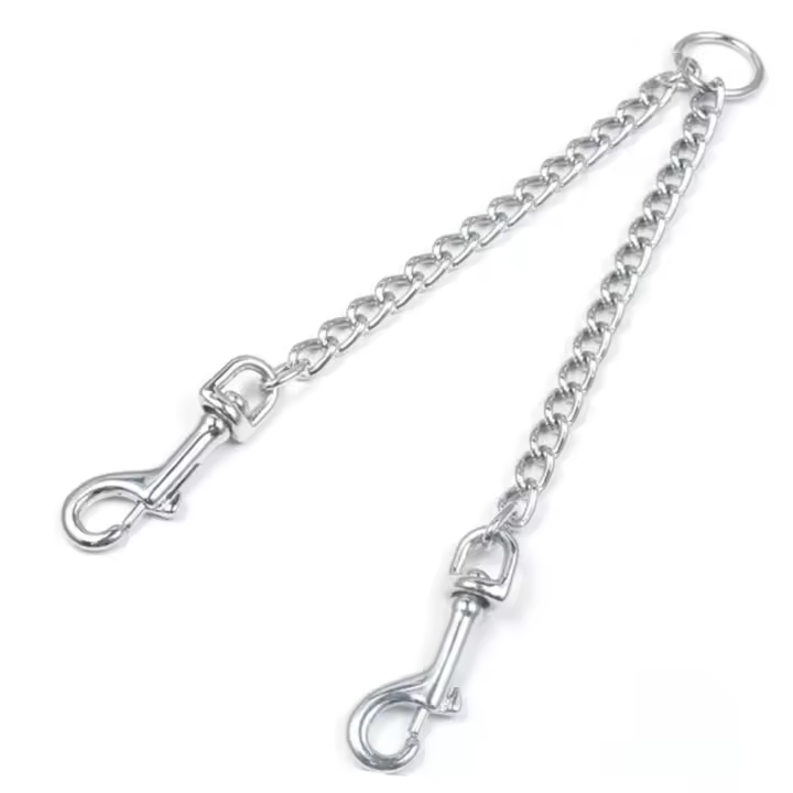 Correa Para Dos Perros De Acero Inoxidable Resistente Con Cadena De Seguridad Doble Para Caminar a Dos Perros Tamaño S/M/L/XL - 1